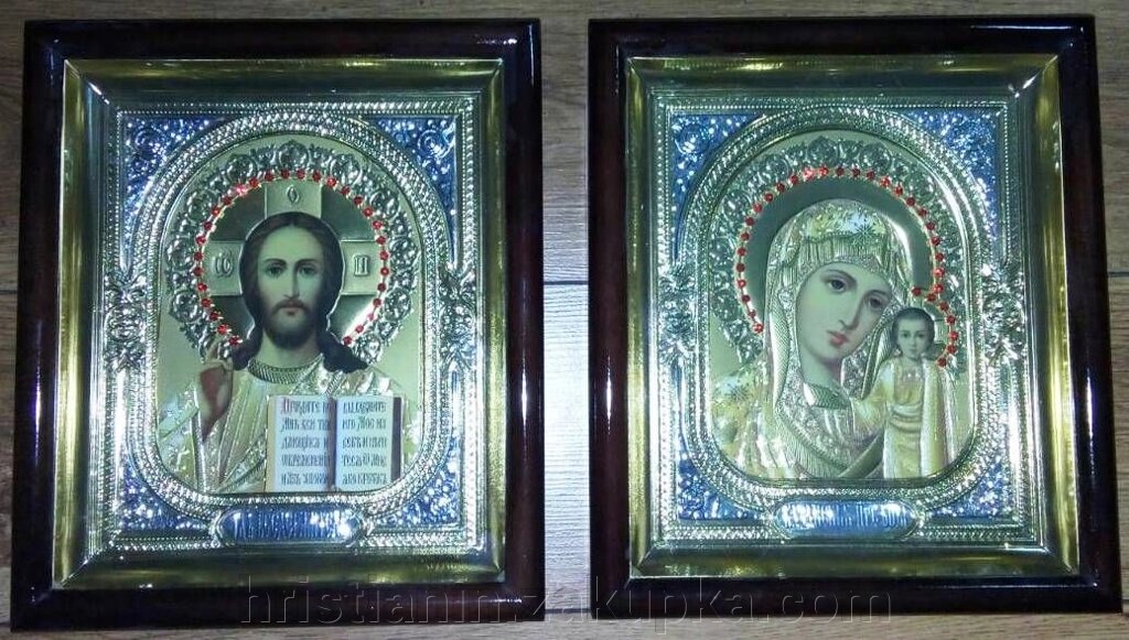 Ікони пара, в дерев'яному прямому кіоті, зі стразами, 24х28 від компанії ІНТЕРНЕТ МАГАЗИН "ХРИСТИЯНИН" церковне начиння - фото 1