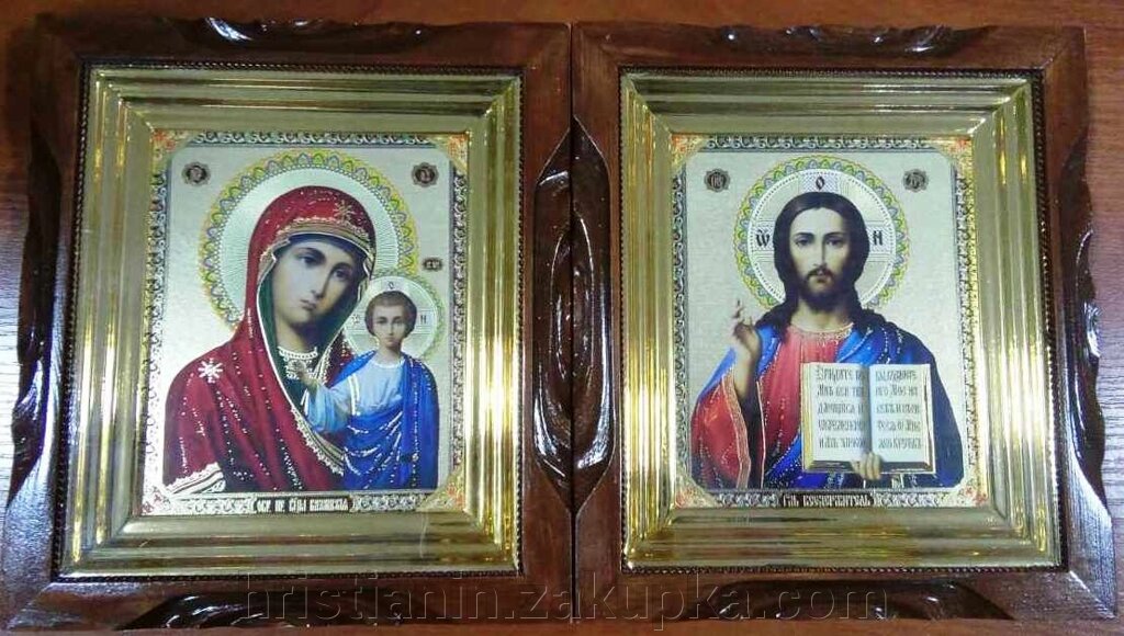 Иконы пара, в деревянном прямом киоте, 23х25 від компанії ІНТЕРНЕТ МАГАЗИН "ХРИСТИЯНИН" церковне начиння - фото 1