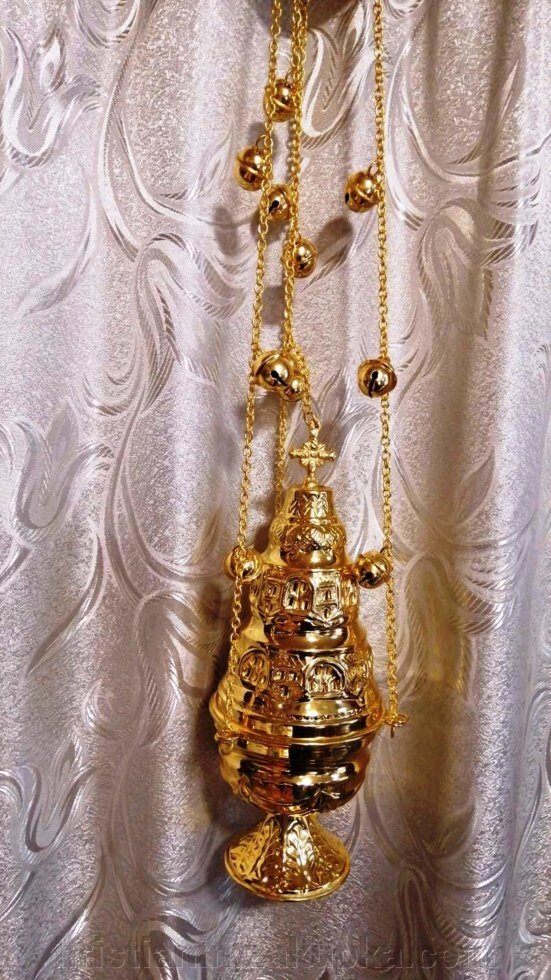 Кадило золочення з позвонцамі, велике, "Храм" від компанії ІНТЕРНЕТ МАГАЗИН "ХРИСТИЯНИН" церковне начиння - фото 1
