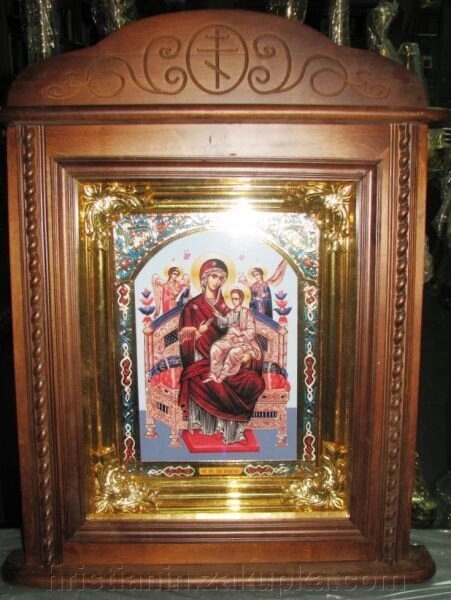 Кіот храмовий підвісний з іконою "Всецариця", колір горіх від компанії ІНТЕРНЕТ МАГАЗИН "ХРИСТИЯНИН" церковне начиння - фото 1