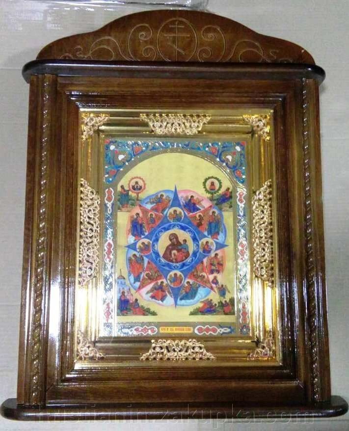Киот храмовый подвесной с иконой "Неопалимая Купина", цвет орех від компанії ІНТЕРНЕТ МАГАЗИН "ХРИСТИЯНИН" церковне начиння - фото 1