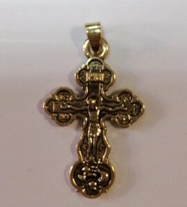 Хрест Натільний зі сплаву, фігурній, жовтий великий 2 х 3,5 см.