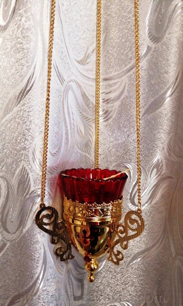 Лампад позолочена, призупинена з каменю, червоним №19 від компанії ІНТЕРНЕТ МАГАЗИН "ХРИСТИЯНИН" церковне начиння - фото 1