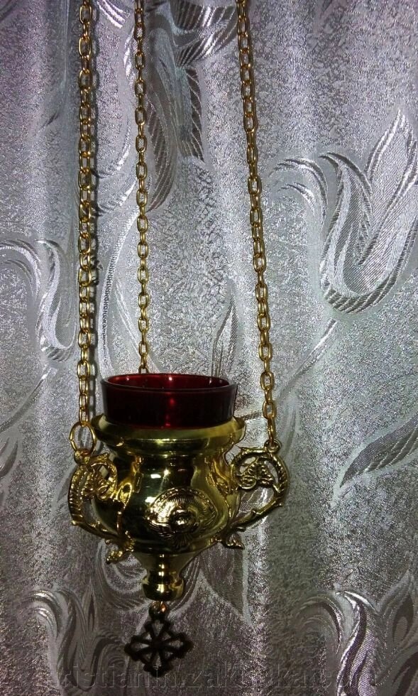 Лампада металева латунь підвісна + стакан. Греція від компанії ІНТЕРНЕТ МАГАЗИН "ХРИСТИЯНИН" церковне начиння - фото 1