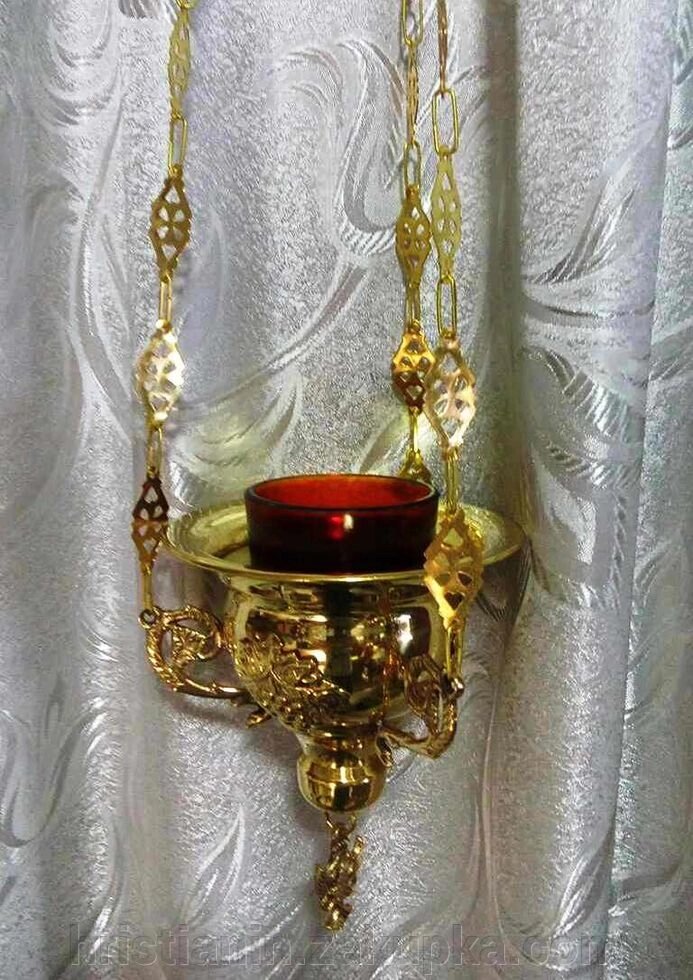 Лампада металева латунь "Виноградна Лоза" широкий верх підвісна + стакан від компанії ІНТЕРНЕТ МАГАЗИН "ХРИСТИЯНИН" церковне начиння - фото 1