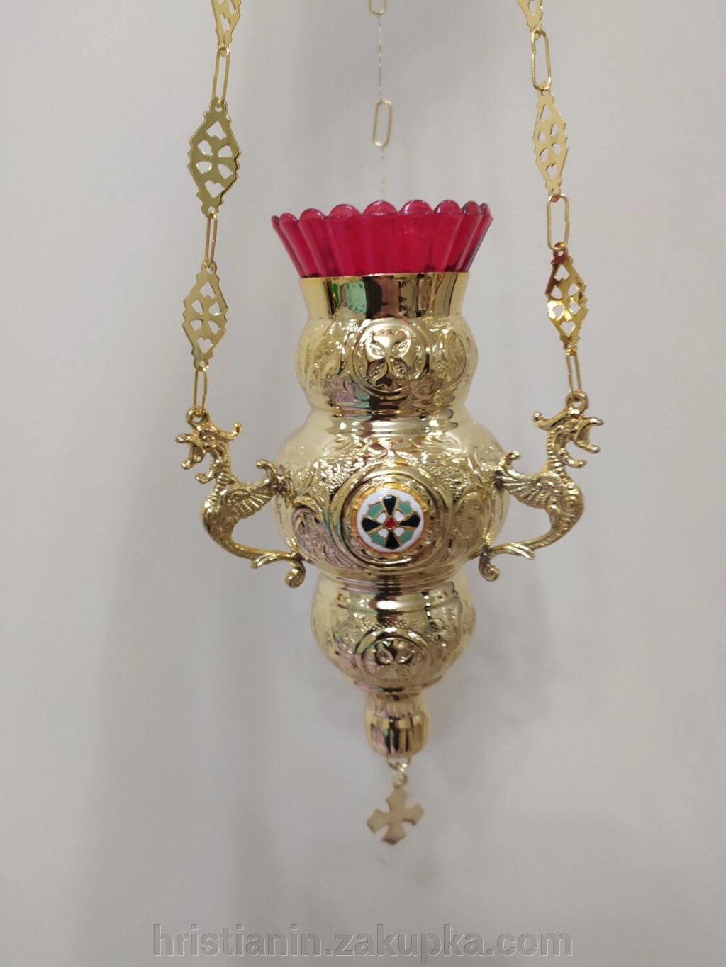 Лампада металева латунь з емаллю, підвісна від компанії ІНТЕРНЕТ МАГАЗИН "ХРИСТИЯНИН" церковне начиння - фото 1