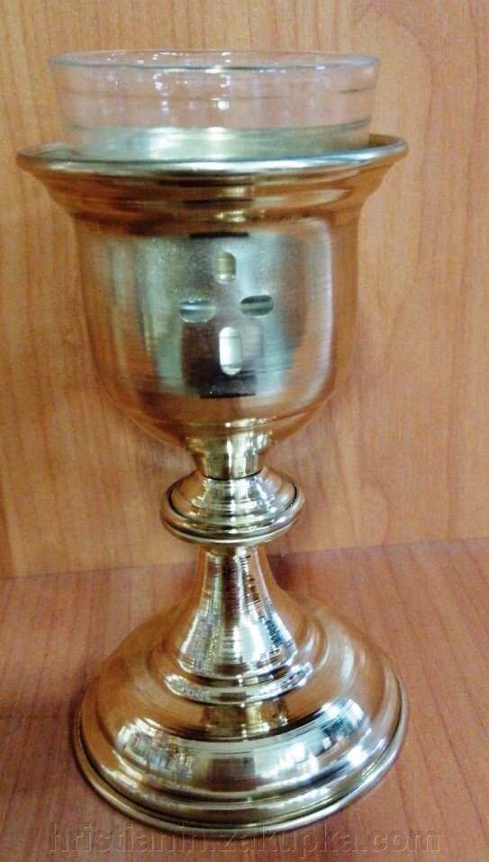 Лампада металева напрестольний / настільна мала, зі склянкою від компанії ІНТЕРНЕТ МАГАЗИН "ХРИСТИЯНИН" церковне начиння - фото 1