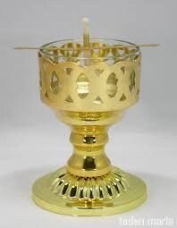 Лампада металева настільна, зі склянкою и поплавком, середня від компанії ІНТЕРНЕТ МАГАЗИН "ХРИСТИЯНИН" церковне начиння - фото 1
