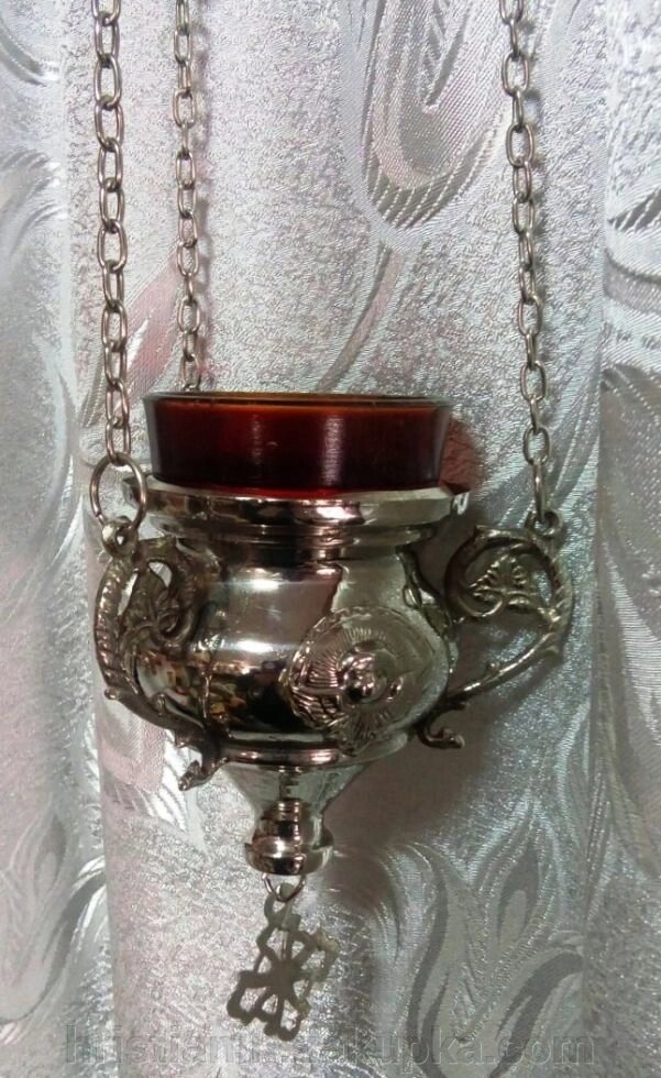 Лампада металева нікель "Херувим" підвісна + стакан. від компанії ІНТЕРНЕТ МАГАЗИН "ХРИСТИЯНИН" церковне начиння - фото 1
