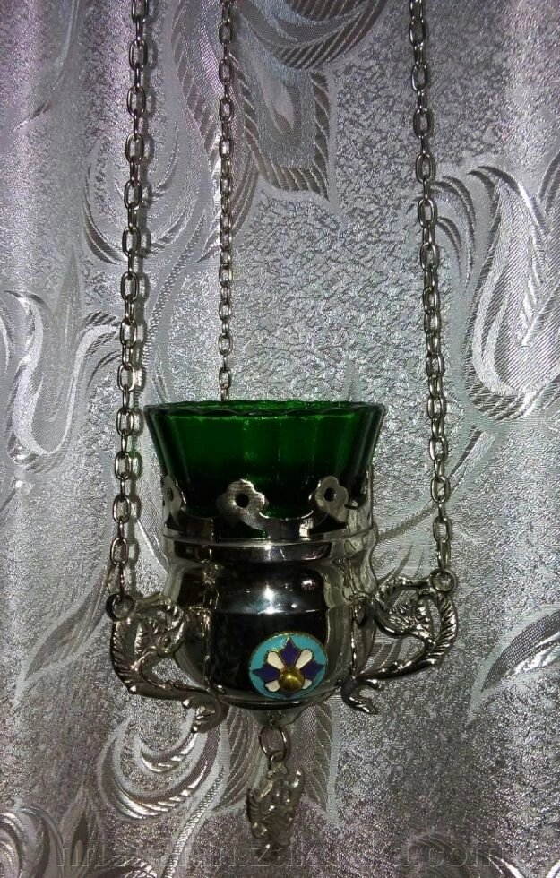 Лампада металева нікель з емаллю підвісна + стакан від компанії ІНТЕРНЕТ МАГАЗИН "ХРИСТИЯНИН" церковне начиння - фото 1