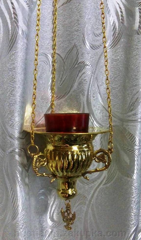 Лампада металева підвісна, латунь золочення, рифлена + стакан від компанії ІНТЕРНЕТ МАГАЗИН "ХРИСТИЯНИН" церковне начиння - фото 1