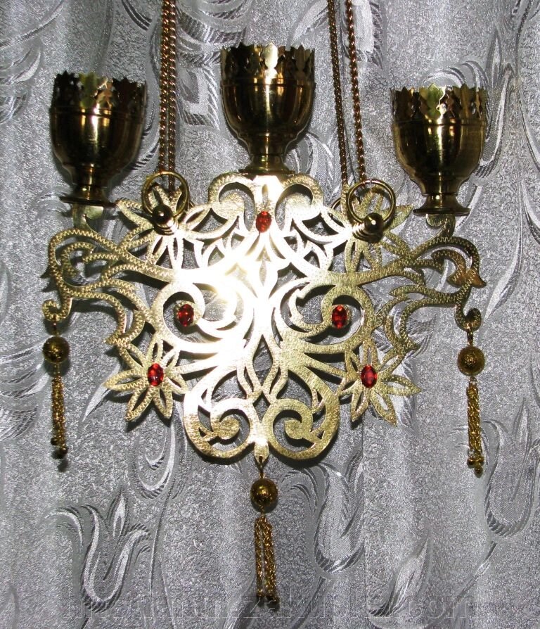 Лампада металева підвісна на 3 склянки від компанії ІНТЕРНЕТ МАГАЗИН "ХРИСТИЯНИН" церковне начиння - фото 1