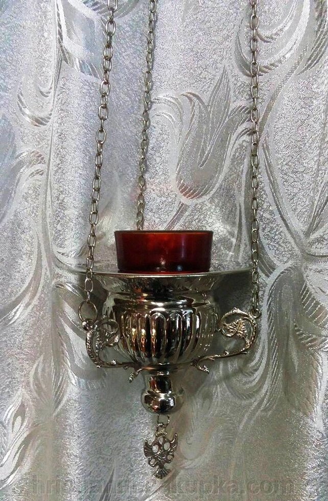 Лампада металева підвісна, нікель рифлена + стакан від компанії ІНТЕРНЕТ МАГАЗИН "ХРИСТИЯНИН" церковне начиння - фото 1