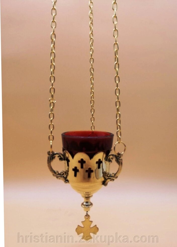 Лампада підвісна латунь золочення зі склянкою, мала від компанії ІНТЕРНЕТ МАГАЗИН "ХРИСТИЯНИН" церковне начиння - фото 1