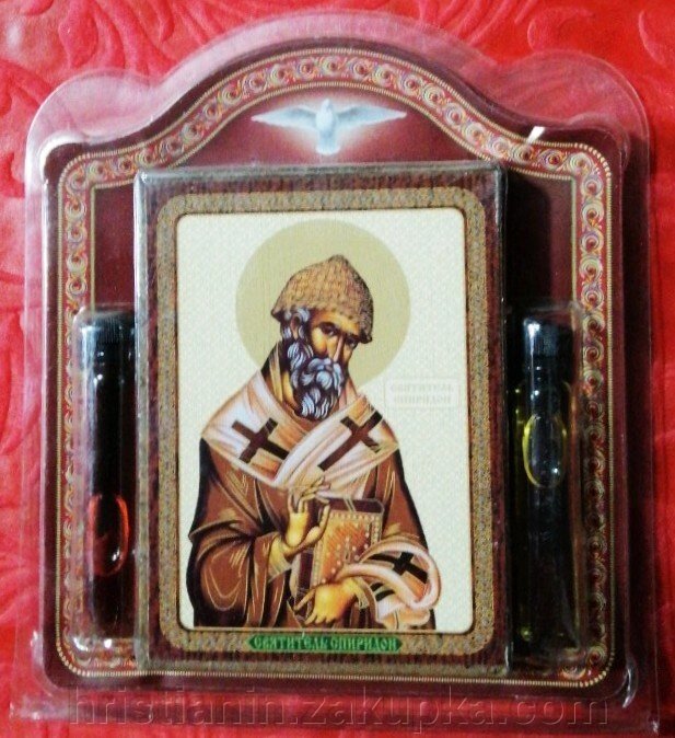 Набір святинь: Ікона св. Спиридона + два масла від компанії ІНТЕРНЕТ МАГАЗИН "ХРИСТИЯНИН" церковне начиння - фото 1