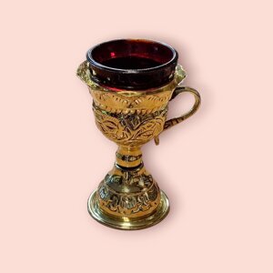 Лампада настольна/напрестольна металева литво 6,5х12 см., зі стаканом.