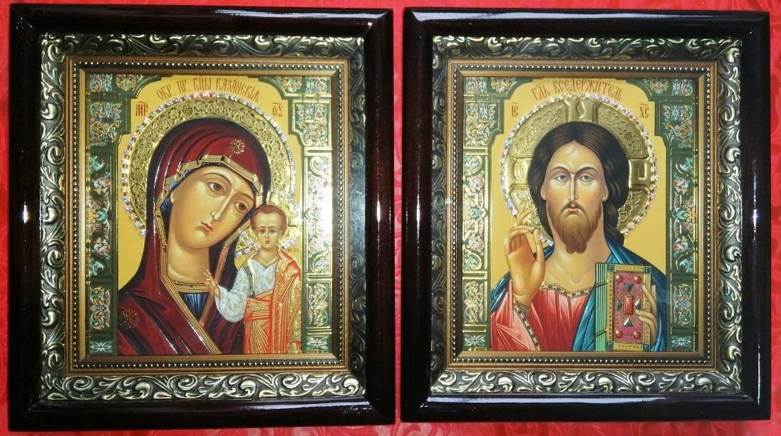 Ікони пара з багетом, дерев'яний прямий кіот, 24х36 — фото 1