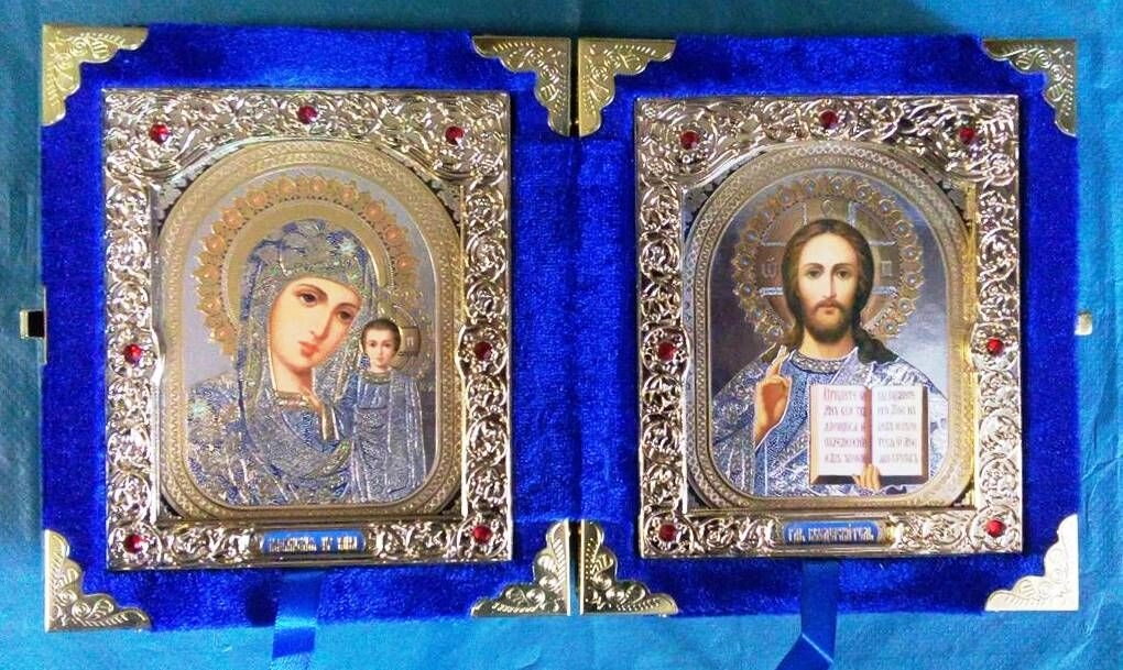 Складення Оксамитовий, синій, зі стразами і іконами, що виймають 10х12 см — фото 1
