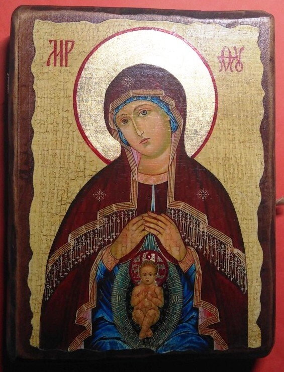 Ікона на дереві "під старовину" "Помічниця в пологах" 13х17 — фото 1