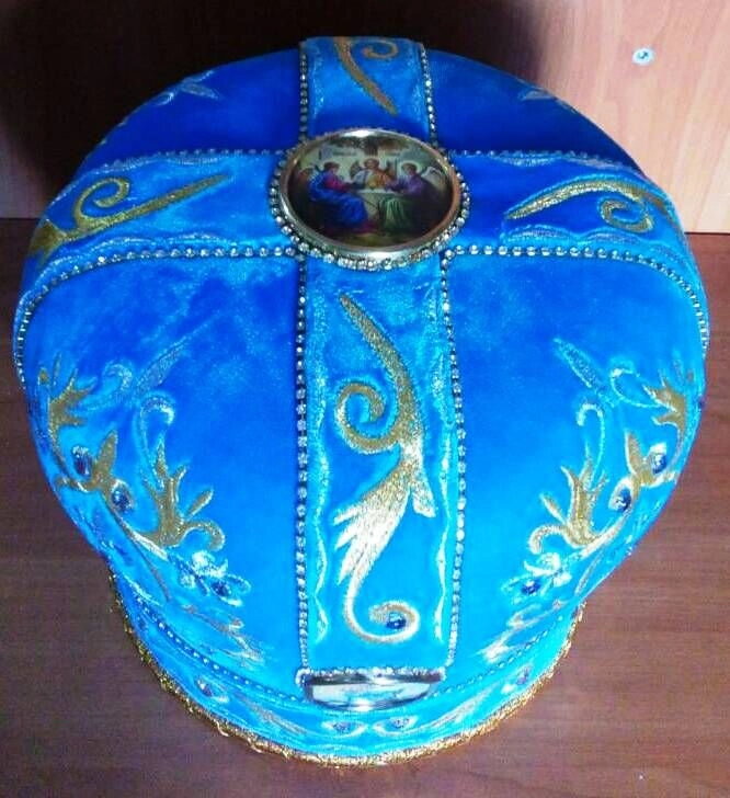 Митра вишита з камінням, блакитна (футляр для митри в подарунок) — мініатюра 2