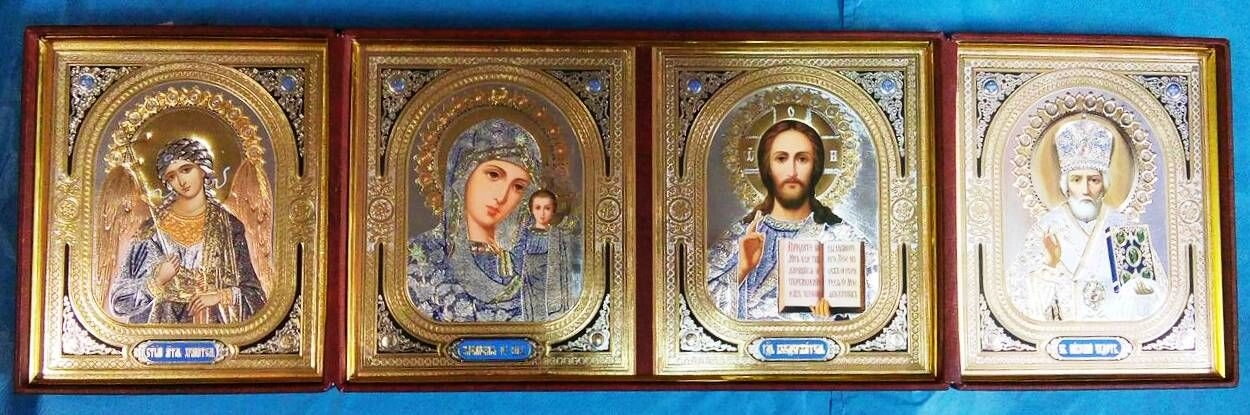 Іконостас в шкіряній оправі 15х18х4, софрінскій конгрев — фото 1