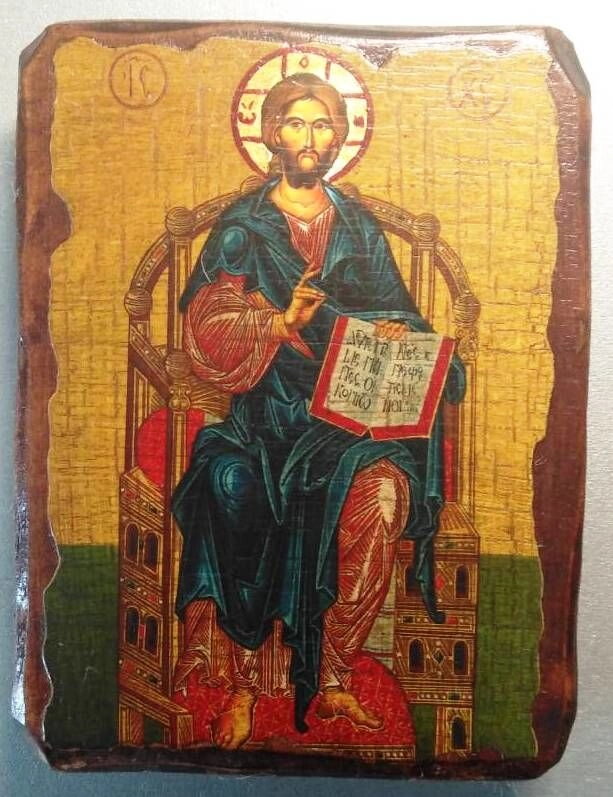 Ікона на дереві під старовину "Господь Вседержитель" 13х17 см. — фото 1