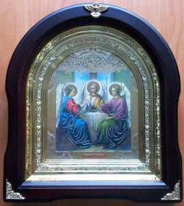 Ікона в дерев'яній рамі "Арка" в подарунковій коробці, Трійця Старозавітна, 26х29 см.