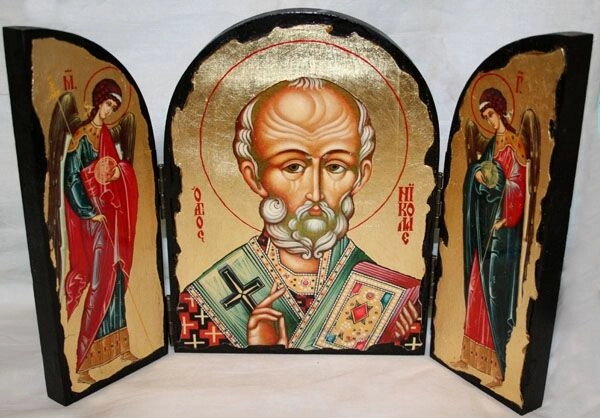Складення дерев'яне "під старовину" на золоті, "Микола", в подарунковій упаковці, 23х35 — фото 1