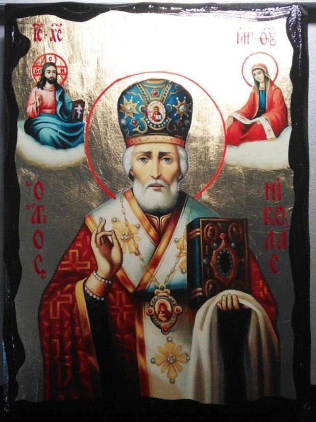 Ікона чорне золото, "Микола Чудотворець", 21х28 — фото 1