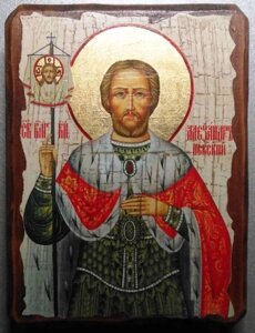Ікона на дереві "під старовину" "Олександр Невський" 13х17