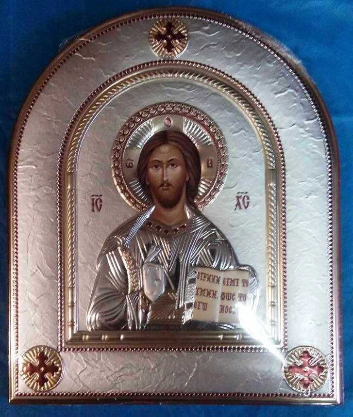 Ікона грецька "Спаситель", сріблення, 25х30 — фото 1