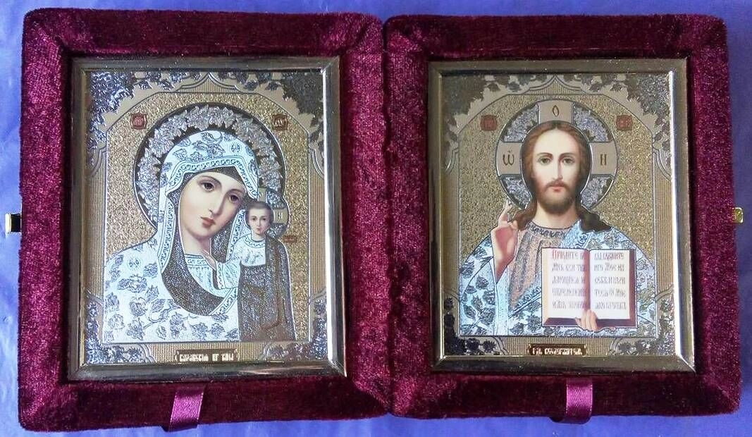 Складень оксамитовий бордовий, з іконами що виймаються, 10х12 см. — фото 1