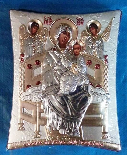 Ікона грецька "Всецариця", сріблення, 12х15, на підставці — фото 1
