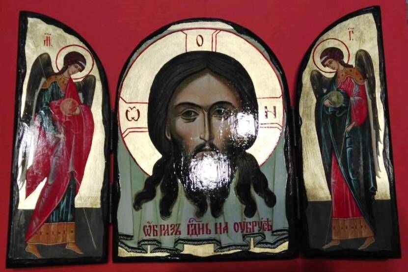 Складення дерев'яне Синайський потрійний, "Нерукотворний Спас", в подарунковій упаковці, 23х35 — фото 1