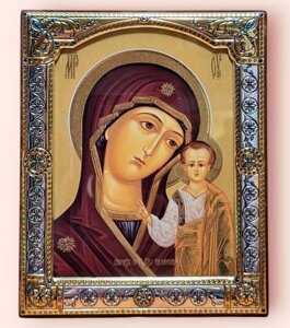 Ікона "Казанська" у срібній рамці, копія оригиналу, цифровий друк, 17х20 см.