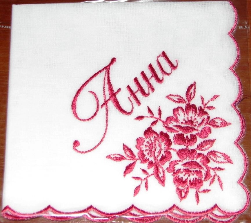 Хустка носової кольорова іменна вишивка, "Анна", батист — фото 1