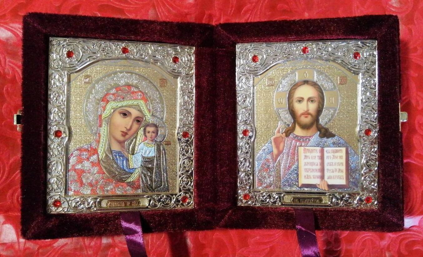 Складень в оксамиті бордовий, з іконами що виймаються, 10х12 — фото 1