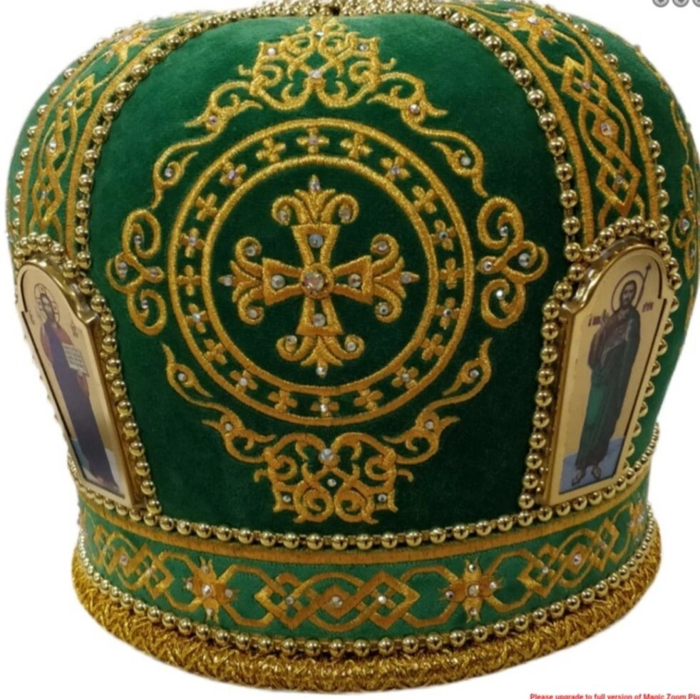 Митра вишита з камінням, зелена, 59 розмір — мініатюра 2