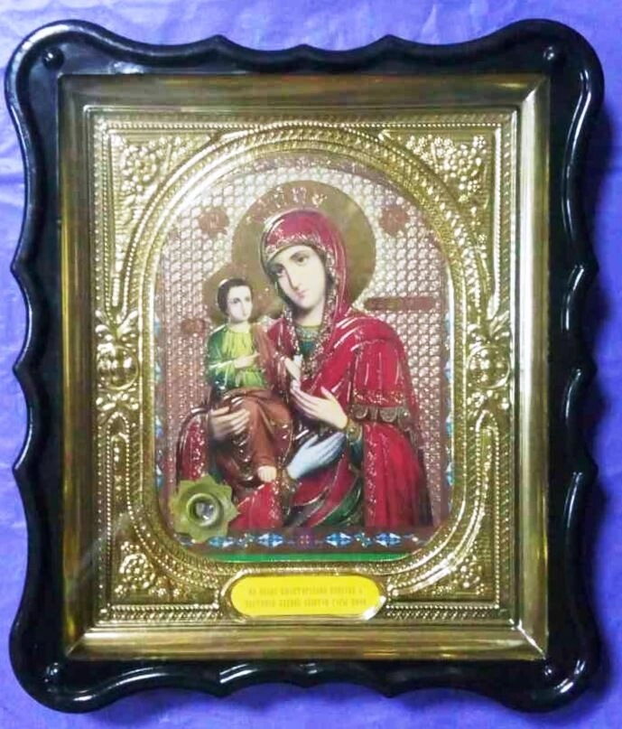 Ікона в пластиковому фігурному кіоті з ладаном, "Троєручіця" — фото 1