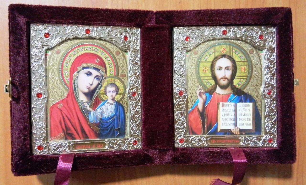 Складень оксамитовий бордо, з іконами що виймаються, 10х12 см. — фото 1