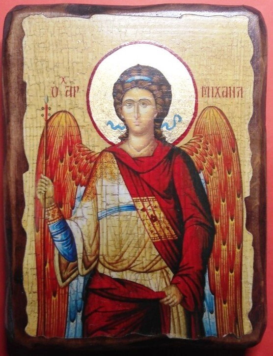 Ікона на дереві під старовину "Архангел Михаїл" 13х17 см. — фото 1
