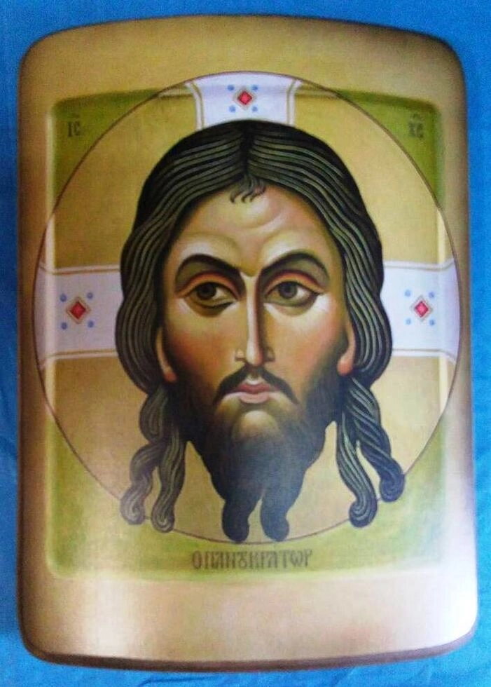 Ікона вигнутий під старовину, ДСП + полотно, "Нерукотворний Спас" — фото 1