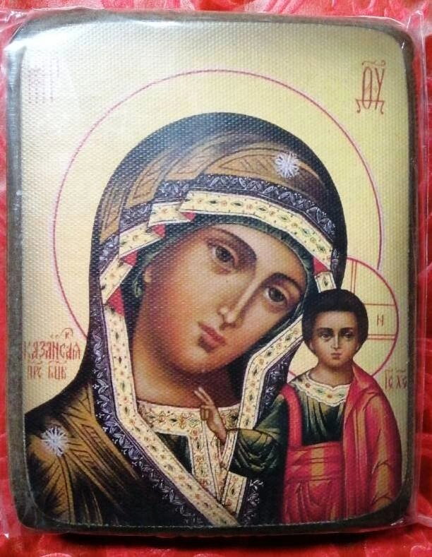 Ікона ДСП на полотні "Спаситель + Казанська", пара 10х12 — мініатюра 2