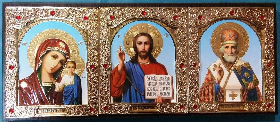 Горизонтальний Трійник 310х130мм. 24-Г. Міжкімнатних перегородок. Дерев'яний темний кіот Із золотим окладом — фото 1