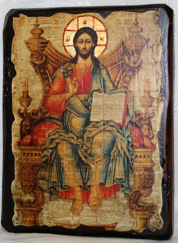 Ікона на дереві під старовину "Господь Вседержитель" 13х17 см. — фото 1
