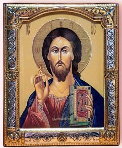 Ікона "Спаситель" у срібній рамці, копія оригиналу, цифровий друк, 11х14 см.