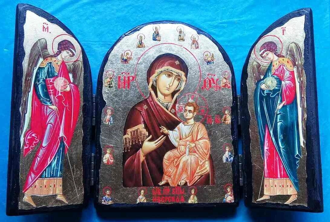 Складень дерев’яний синайський потрійний, "Іверська", у подарунковому пакуванні, 23х35 — фото 1