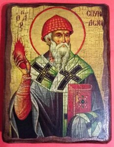 Ікона на дереві під старовину "Святитель Спиридон" 13х17 см.