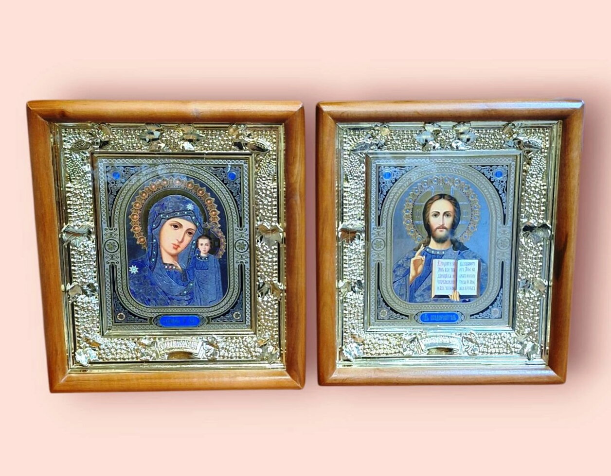 Ікони пара, в дерев'яному прямому кіоті, 24х27 см. — фото 1