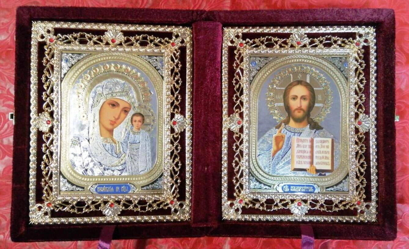 Складення оксамитовий, бордовий, з іконами що виймаються, 15х18 см — фото 1